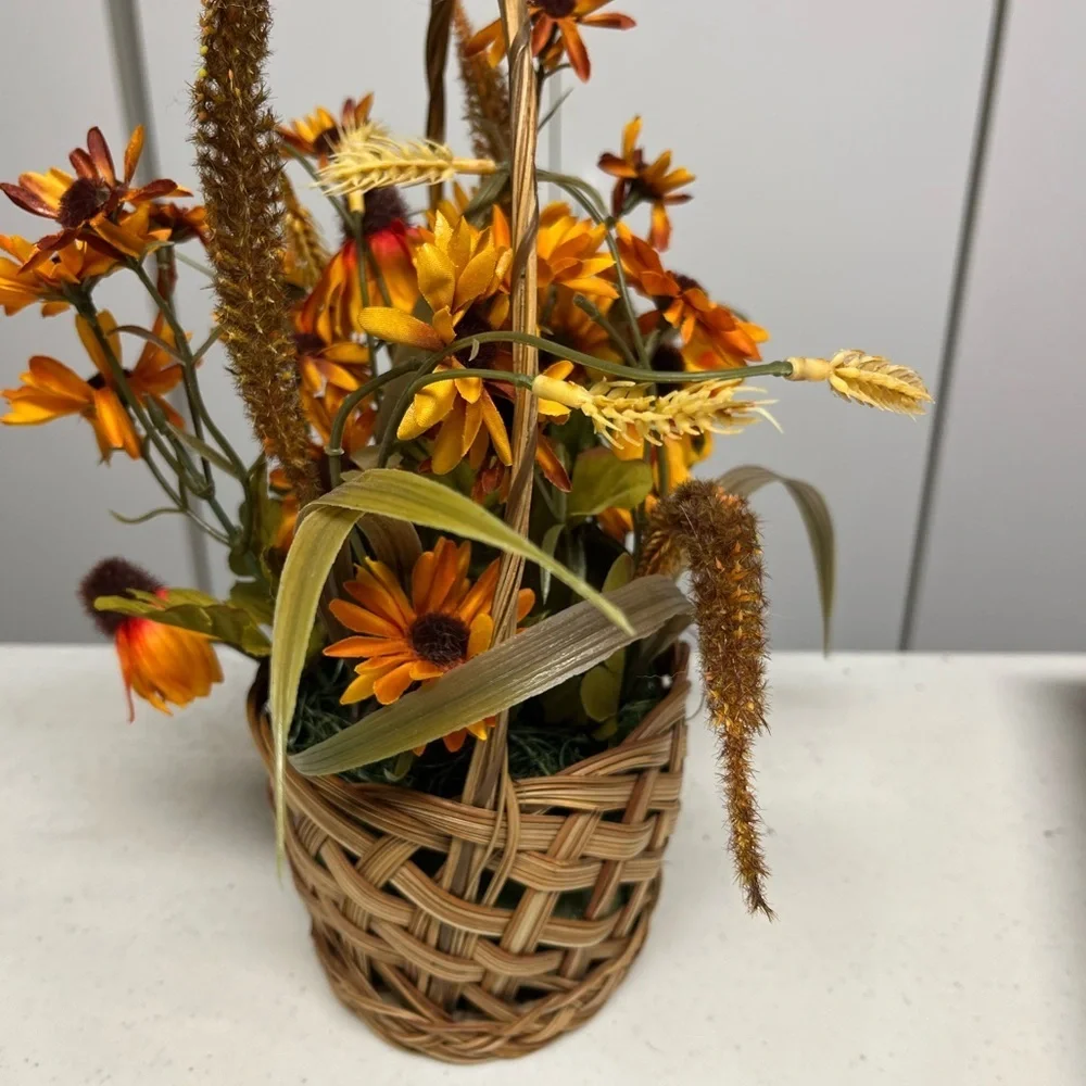 Handcrafted Autumn Floral Basket Fall Sunflower Rustic Table Decor